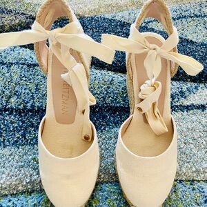 Stuart Weitzman Marguerita Natural Canvas Sandals